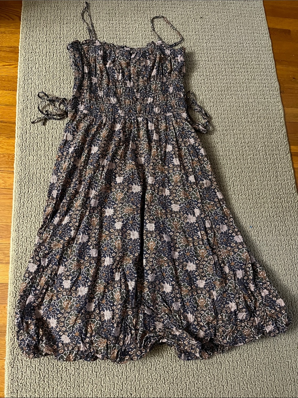 CURRENT/ELLIOT Square Neck Midi Dress, Navy, lined, 55% cotton, side pockets